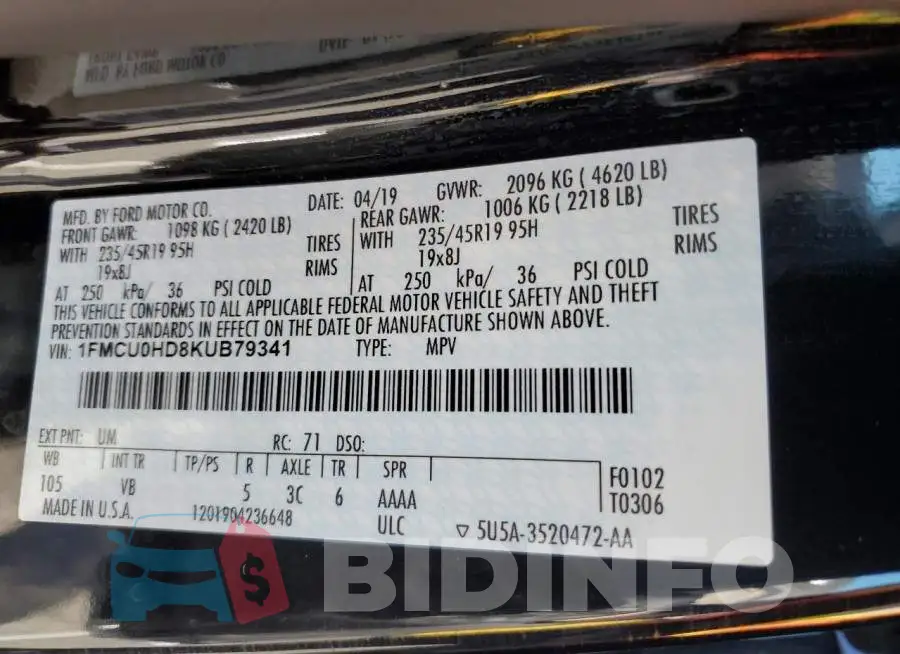 1FMCU0HD8KUB79341 Photo# 12