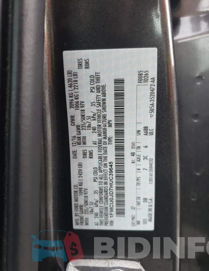 1FMCU0JD7HUC39645 Photo# 13