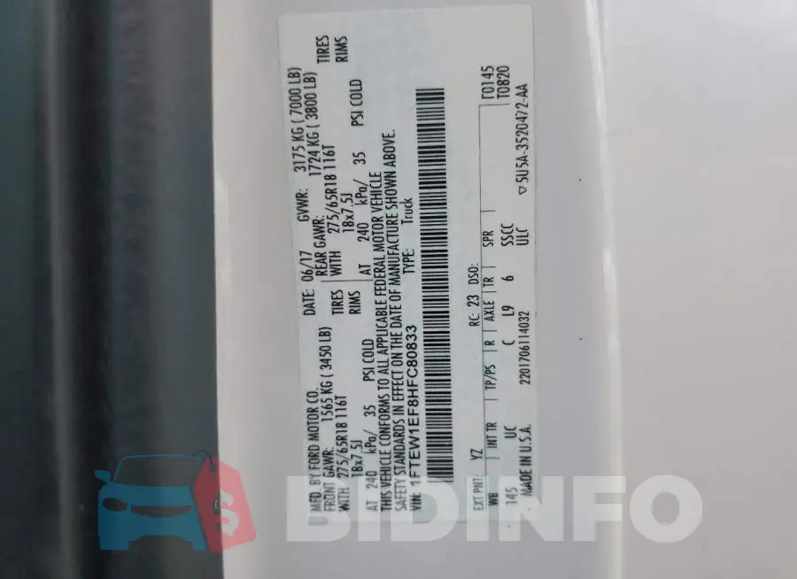 1FTEW1EF8HFC80833 Photo# 12