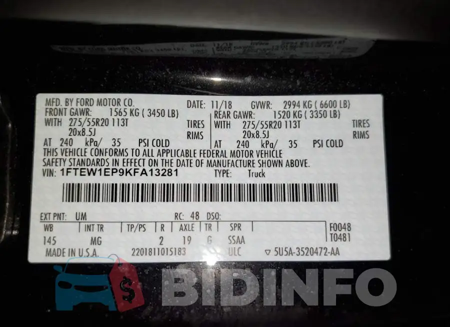 1FTEW1EP9KFA13281 Photo# 12