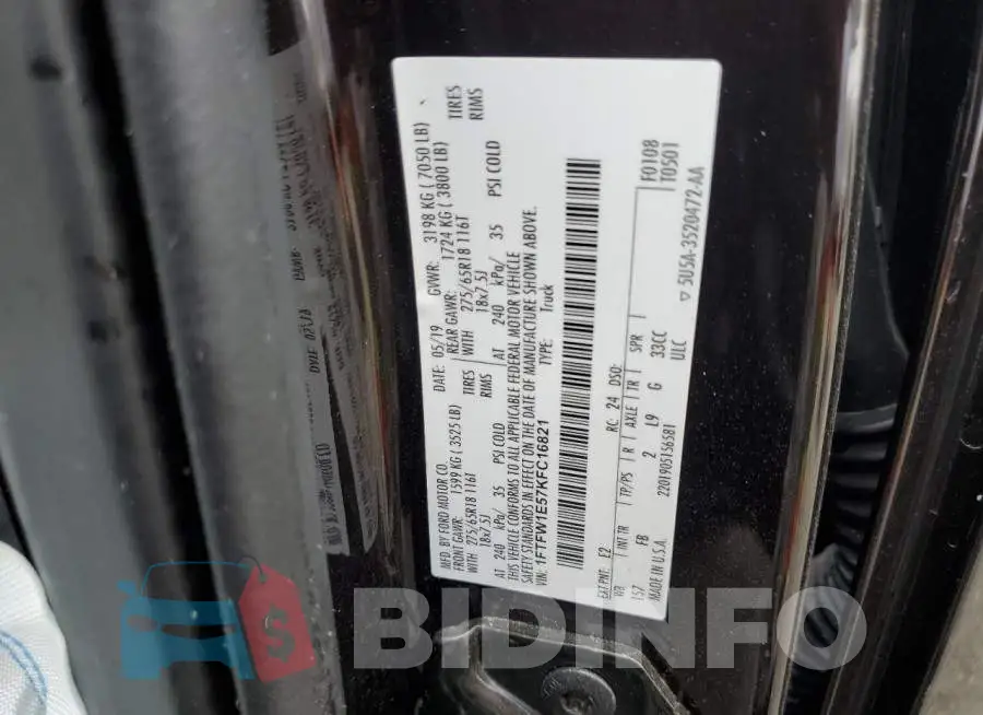 1FTFW1E57KFC16821 Photo# 12