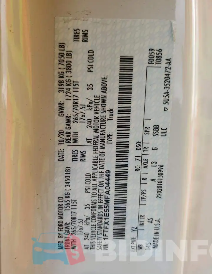 1FTFX1E55MFA04449 Photo# 12