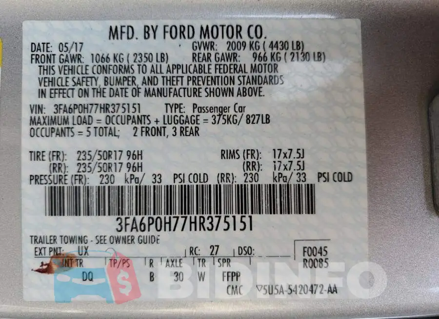 3FA6P0H77HR375151 Photo# 12