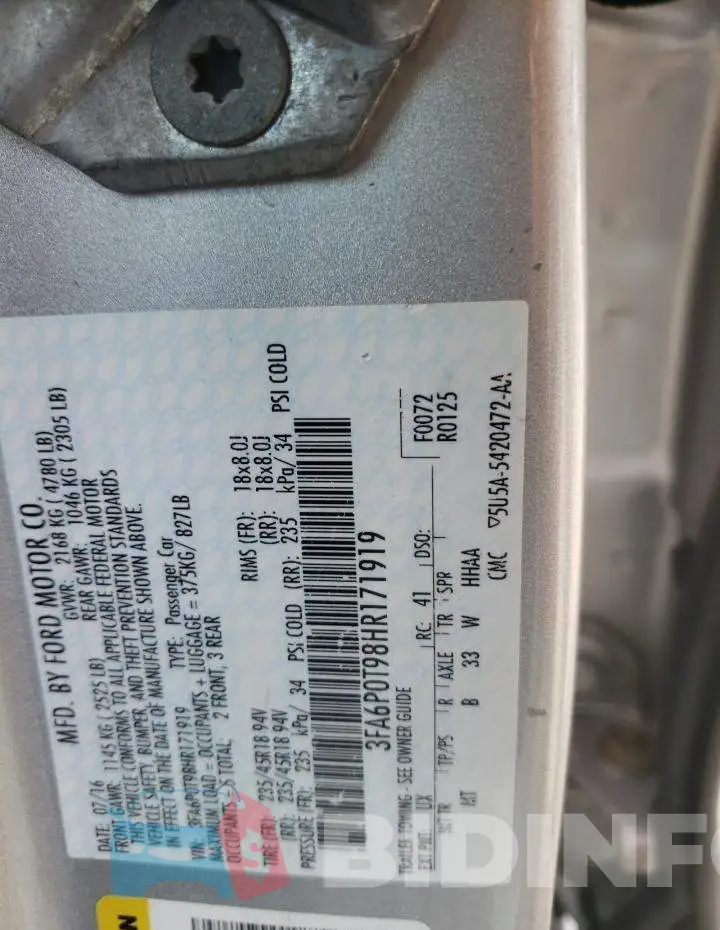 3FA6P0T98HR171919 Photo# 12