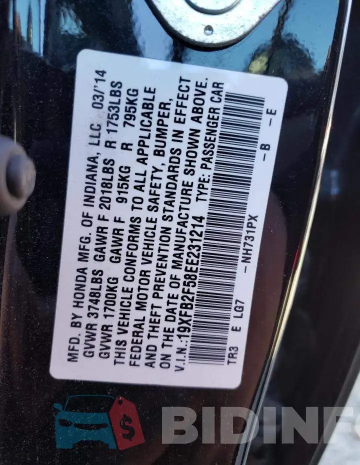19XFB2F58EE231214 Photo# 12