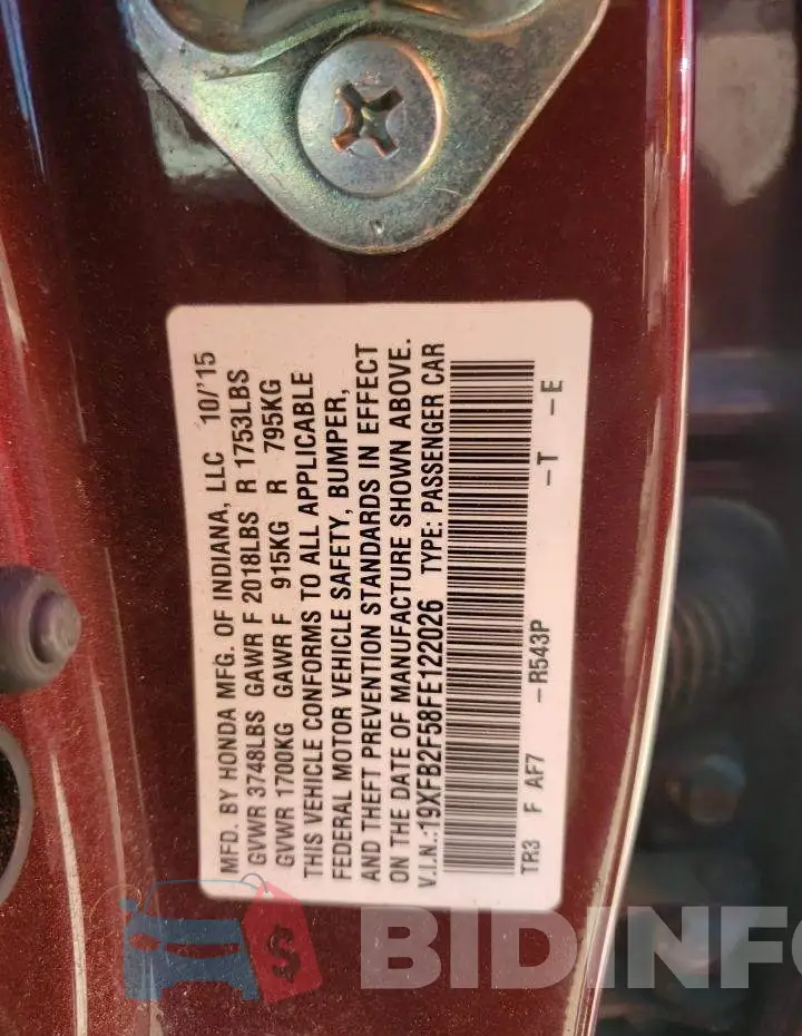 19XFB2F58FE122026 Photo# 12