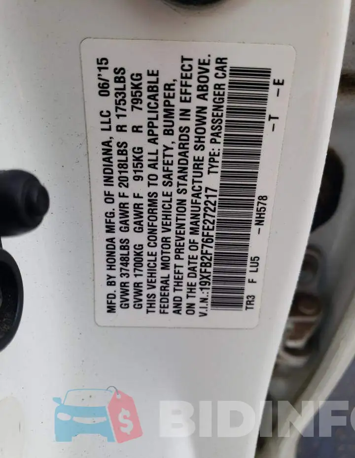 19XFB2F76FE272217 Photo# 13