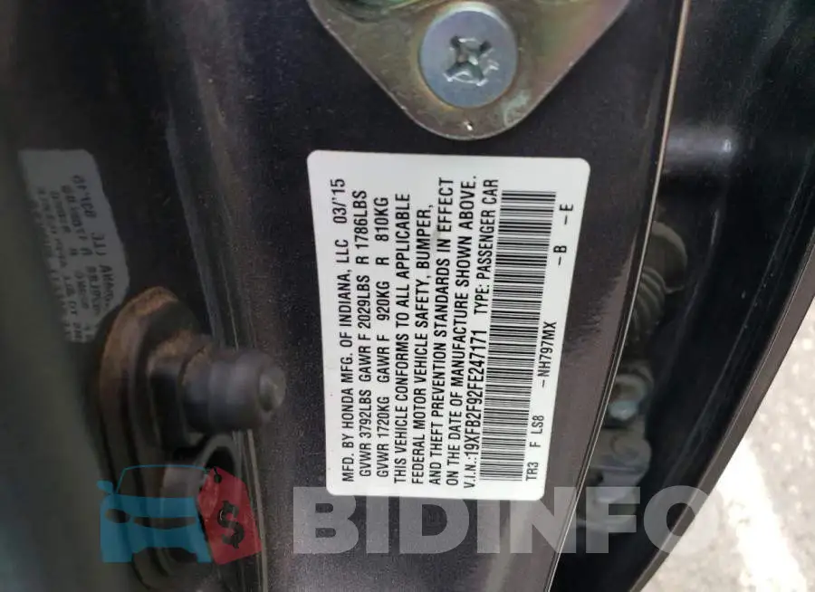 19XFB2F92FE247171 Photo# 12