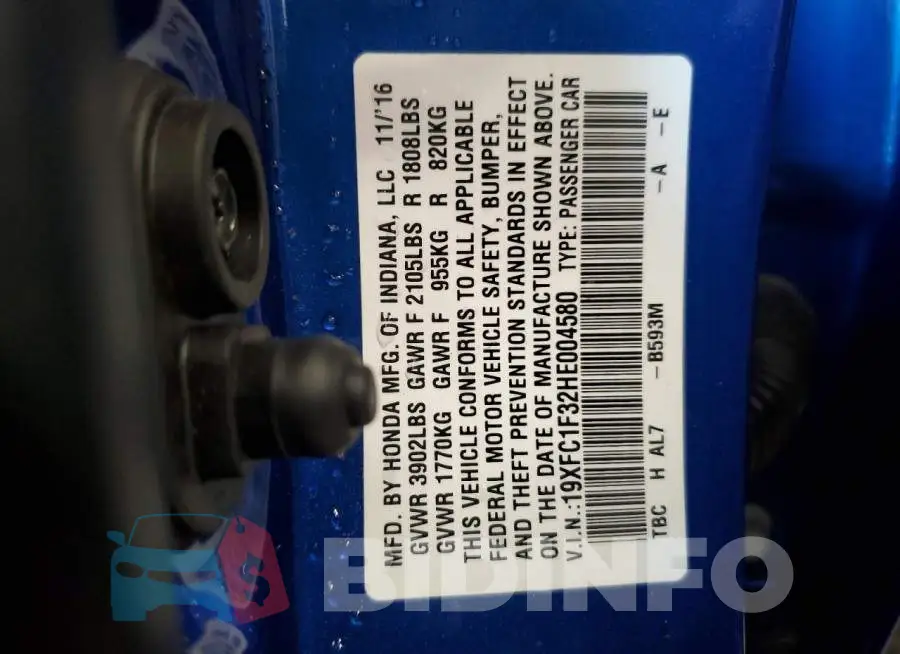 19XFC1F32HE004580 Photo# 13
