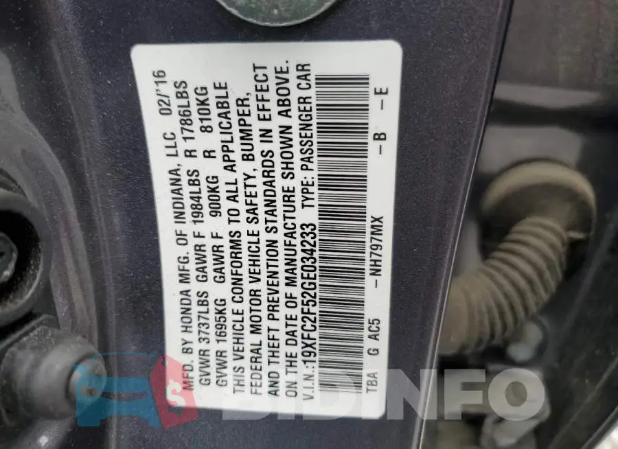 19XFC2F52GE034233 Photo# 12