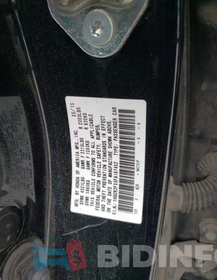 1HGCR2F55FA187452 Photo# 12