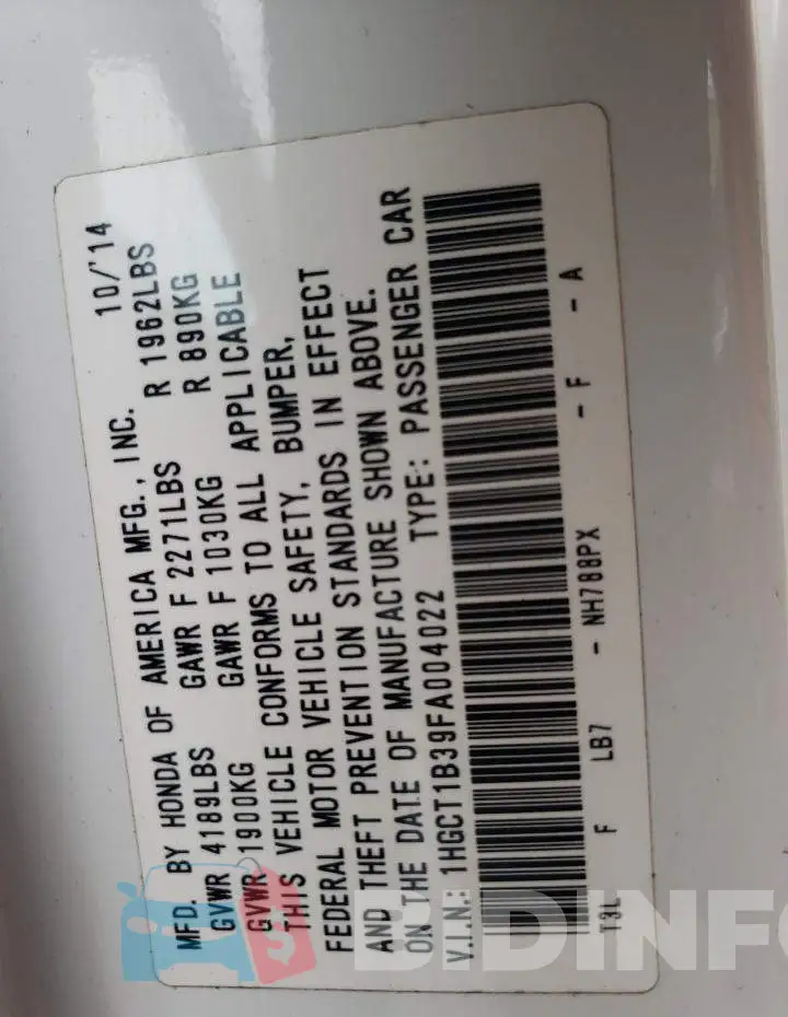 1HGCT1B39FA004022 Photo# 12