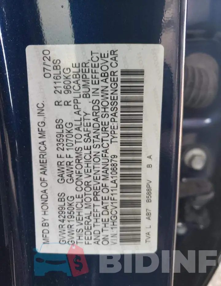 1HGCV1F11LA106879 Photo# 12