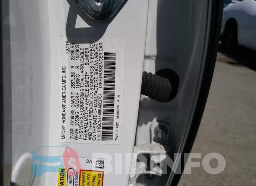 1HGCV3F45KA002707 Photo# 12