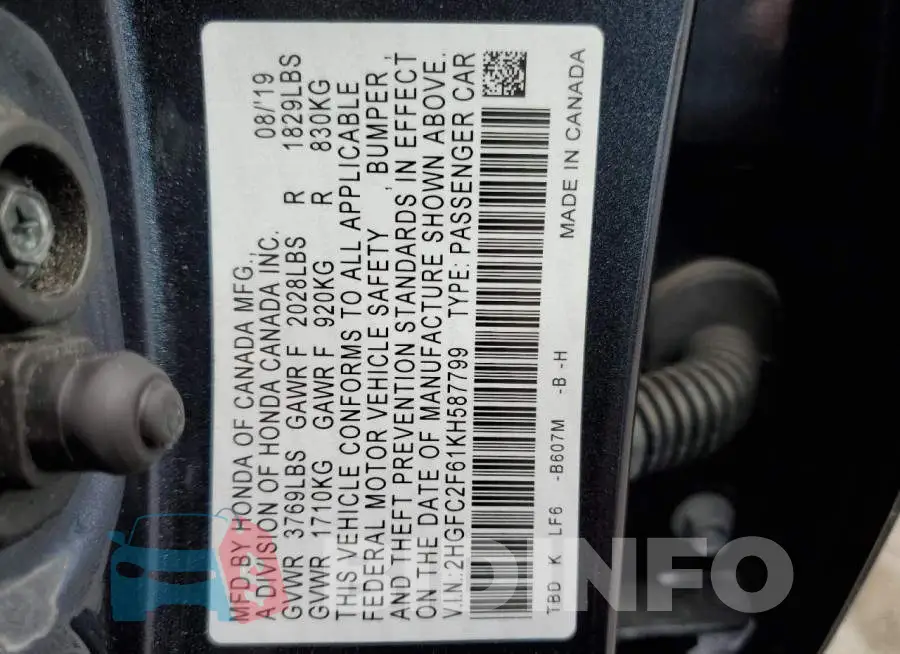 2HGFC2F61KH587799 Photo# 12
