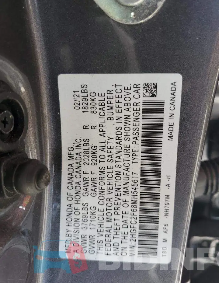 2HGFC2F68MH545617 Photo# 12