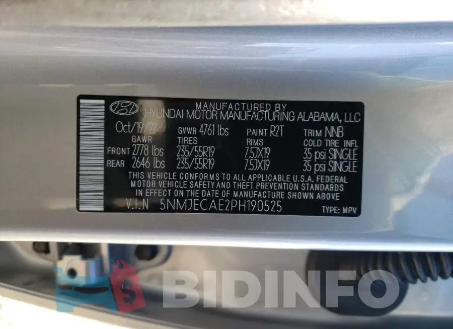 5NMJECAE2PH190525 Photo# 13
