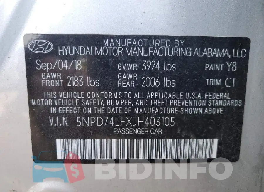5NPD74LFXJH403105 Photo# 13