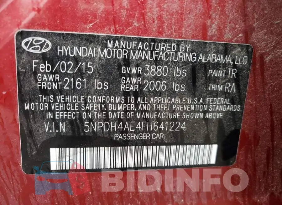 5NPDH4AE4FH641224 Photo# 12
