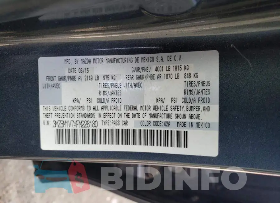 3MZBM1V7XFM228180 Photo# 13
