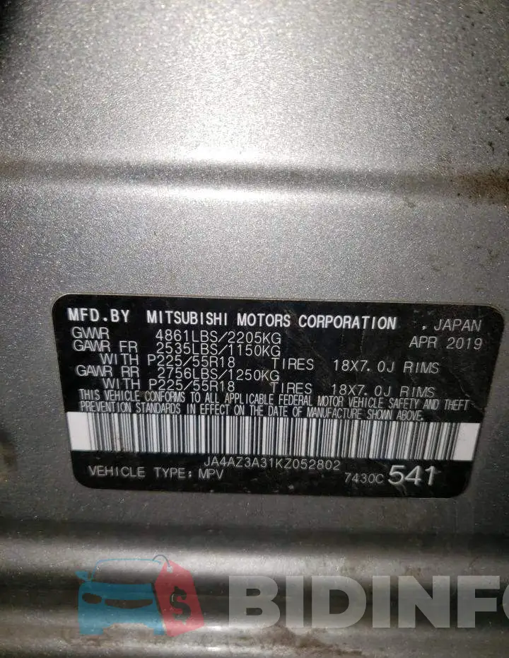 JA4AZ3A31KZ052802 Photo# 10