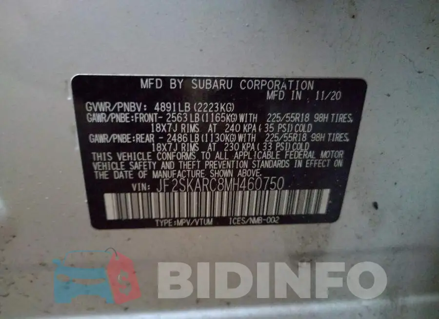 JF2SKARC8MH460750 Photo# 12