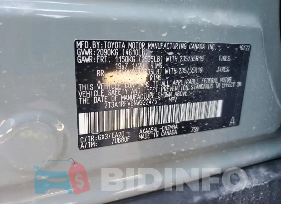 2T3A1RFV6NW322475 Photo# 13