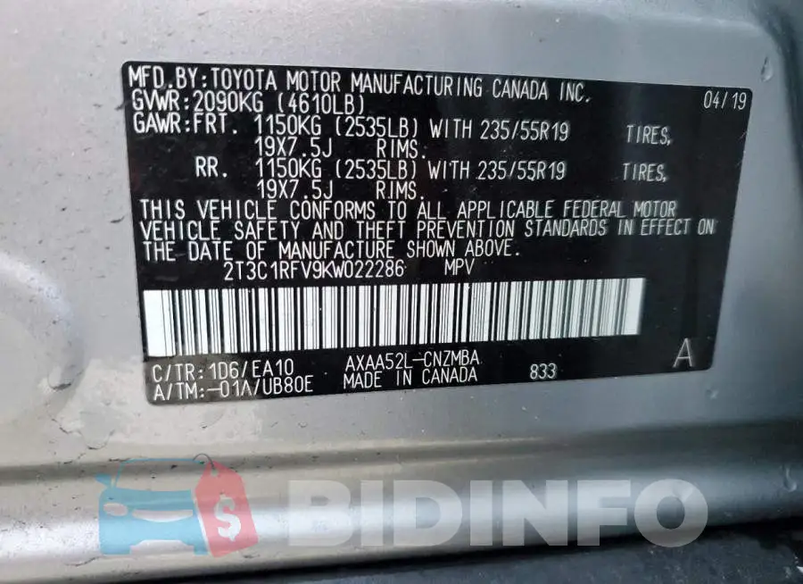 2T3C1RFV9KW022286 Photo# 13