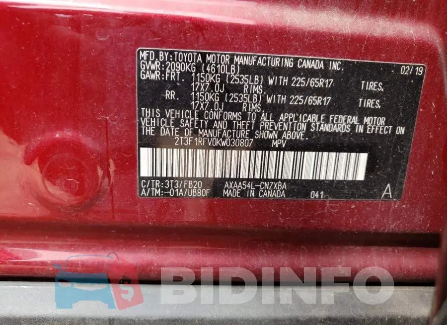 2T3F1RFV0KW030807 Photo# 12