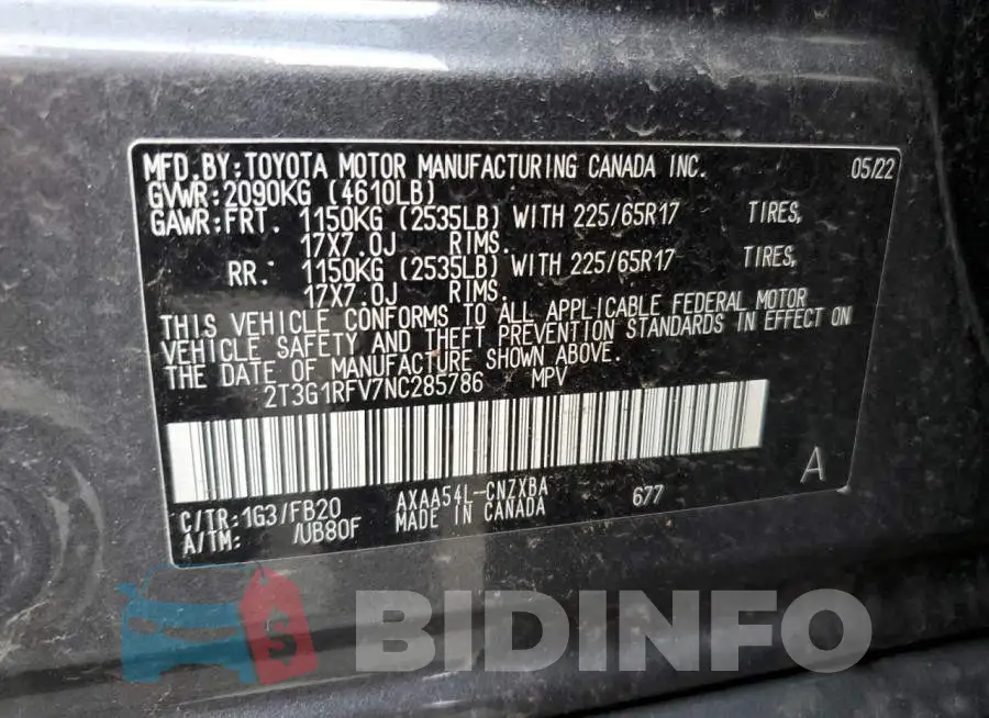 2T3G1RFV7NC285786 Photo# 14