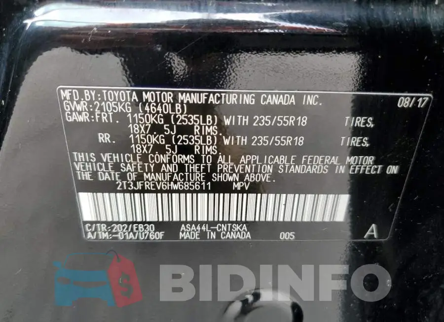 2T3JFREV6HW685611 Photo# 12
