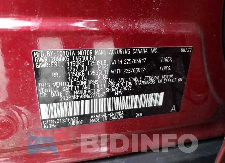 2T3P1RFV8MW227067 Photo# 12