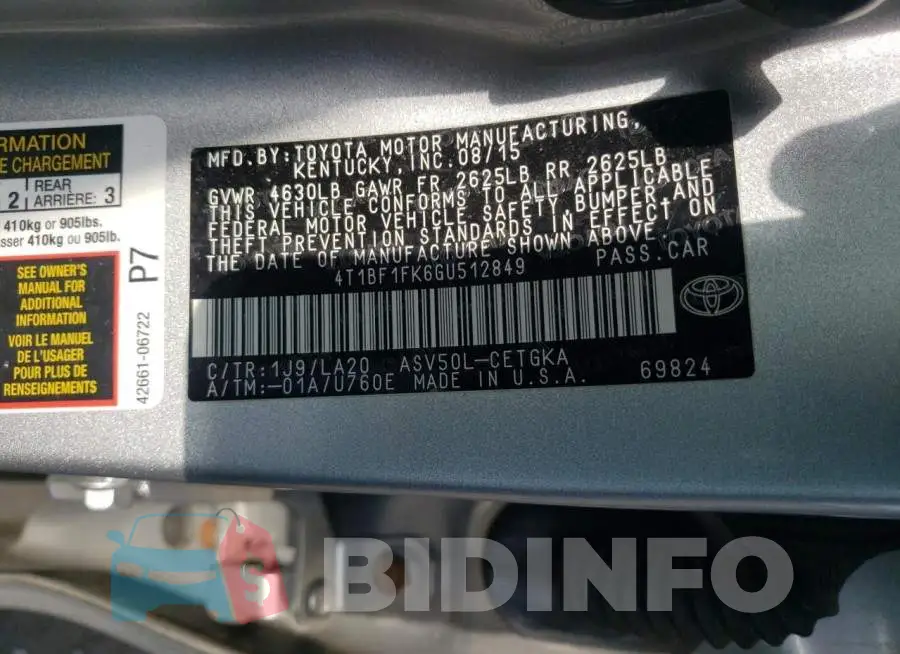 4T1BF1FK6GU512849 Photo# 10