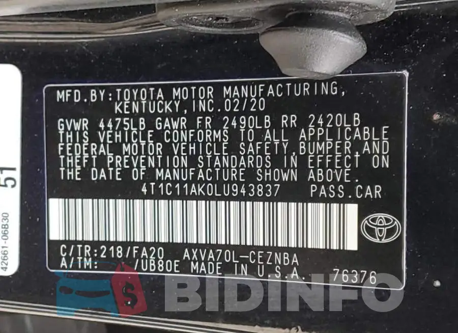 4T1C11AK0LU943837 Photo# 13