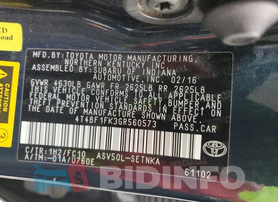 4T4BF1FK3GR560573 Photo# 12