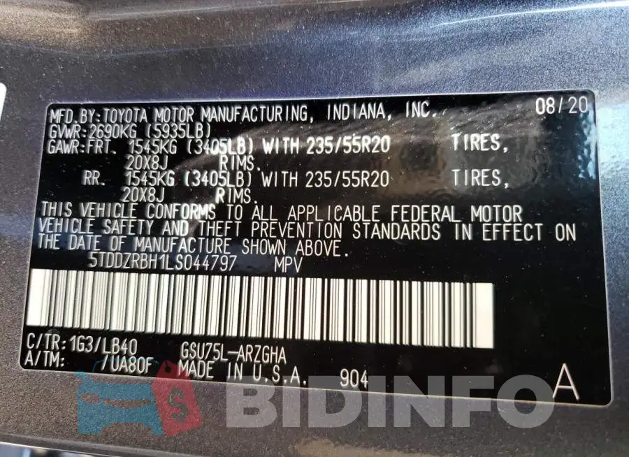 5TDDZRBH1LS044797 Photo# 13