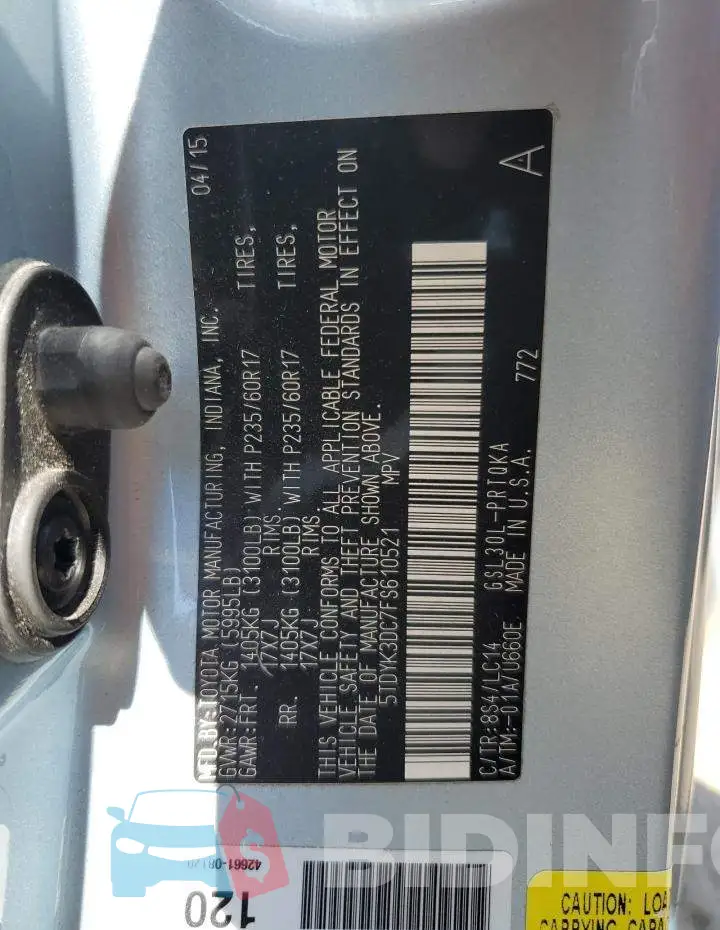5TDYK3DC7FS610521 Photo# 14
