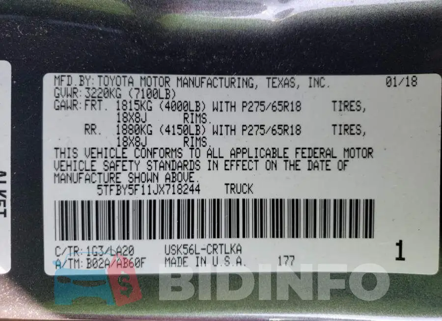 5TFBY5F11JX718244 Photo# 13
