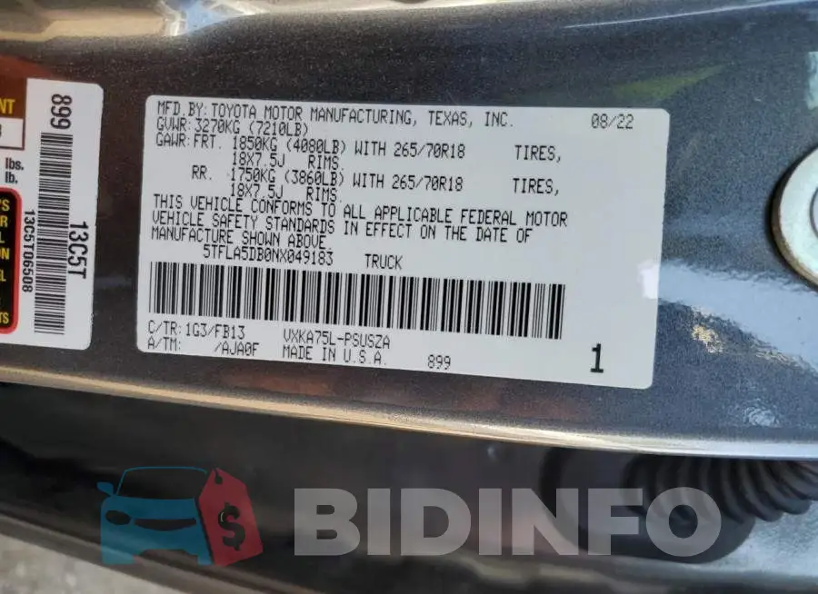 5TFLA5DB0NX049183 Photo# 13