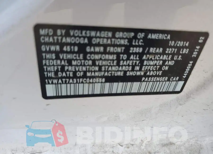 1VWAT7A31FC040556 Photo# 12
