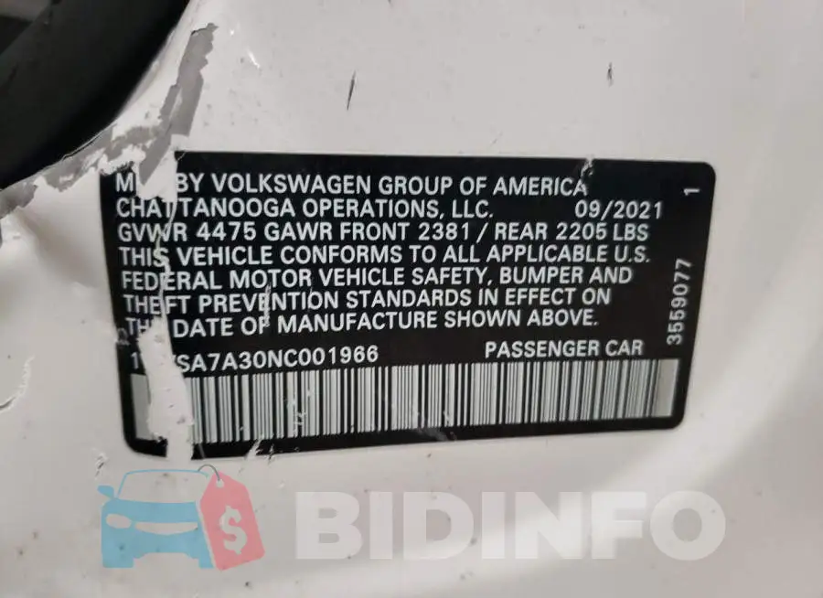 1VWSA7A30NC001966 Photo# 12
