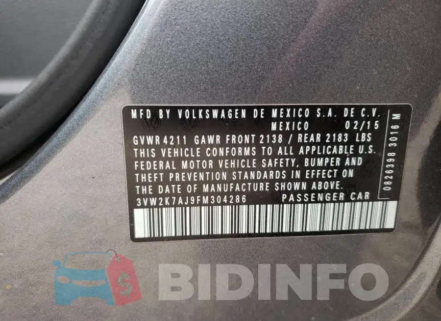 3VW2K7AJ9FM304286 Photo# 12