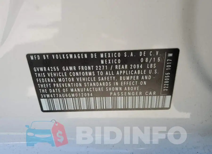 3VW4T7AU6GM012094 Photo# 13