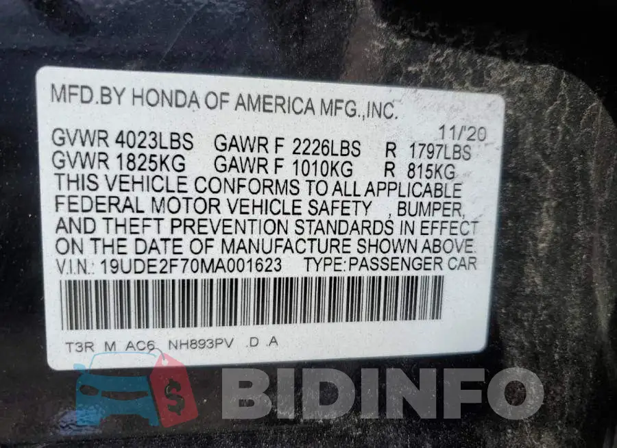 19UDE2F70MA001623 Photo# 13
