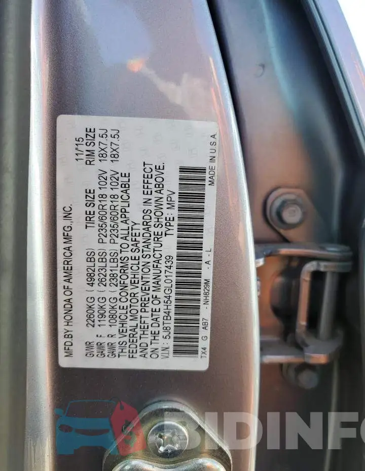 5J8TB4H54GL017439 Photo# 12
