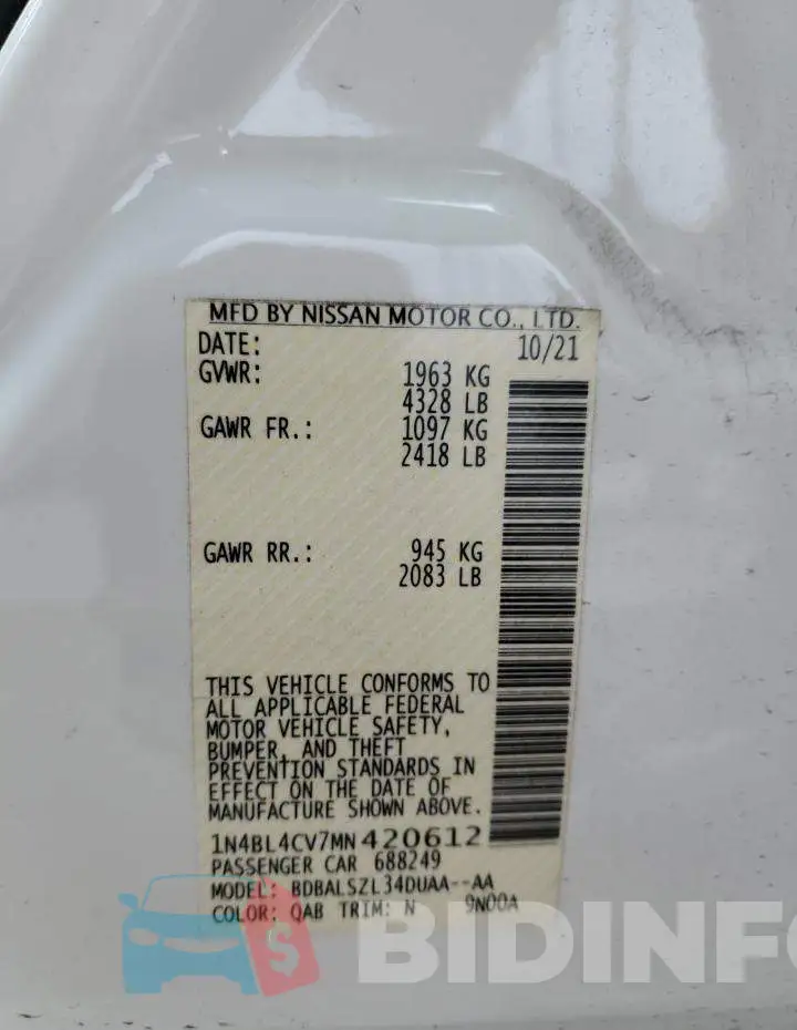 1N4BL4CV7MN420612 Photo# 13