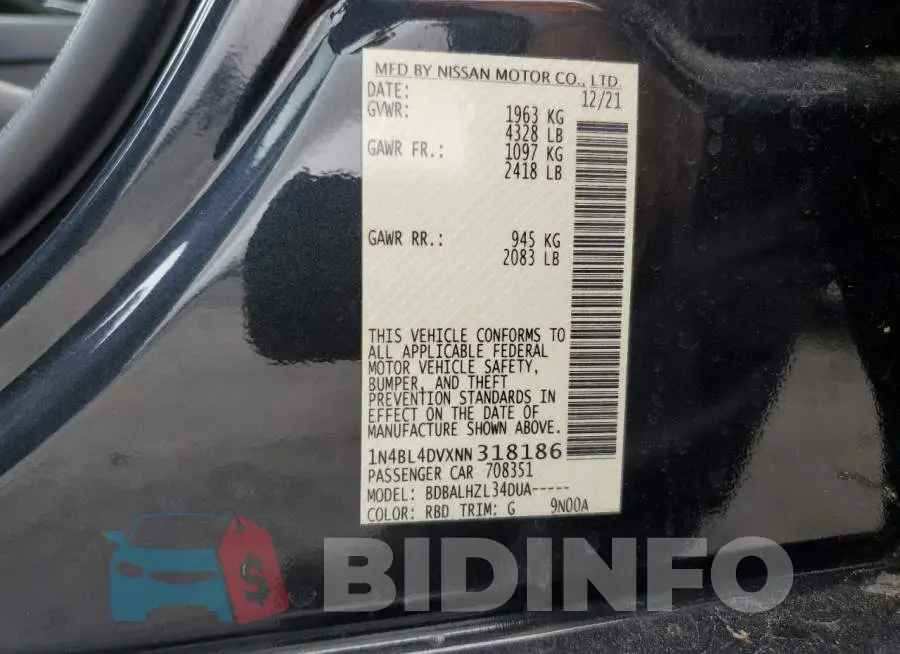 1N4BL4DVXNN318186 Photo# 12