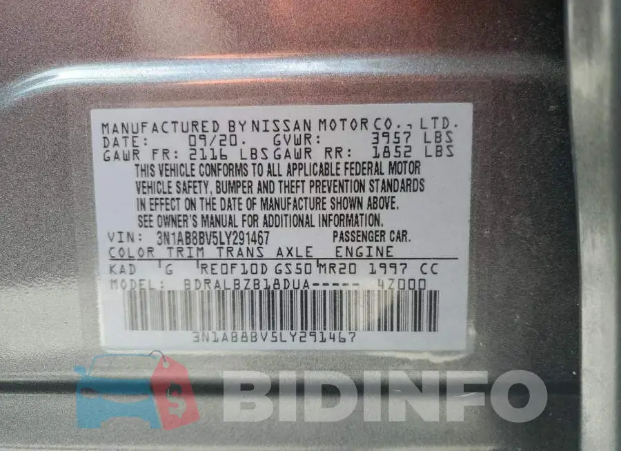 3N1AB8BV5LY291467 Photo# 12