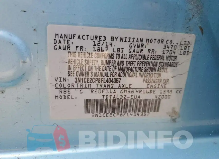 3N1CE2CP8FL404357 Photo# 12