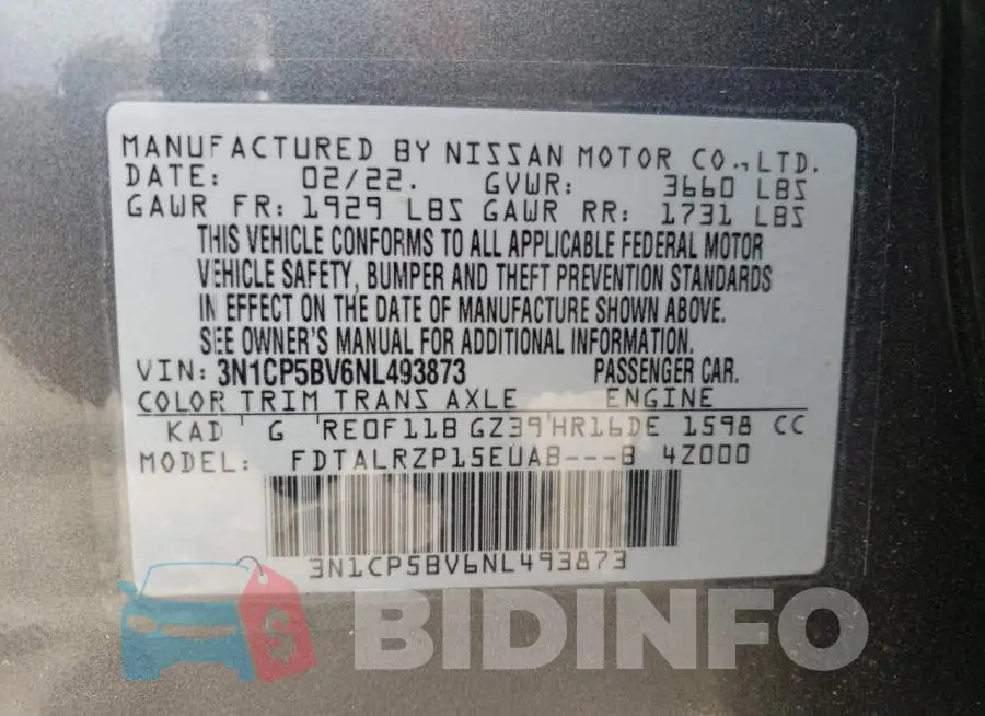 3N1CP5BV6NL493873 Photo# 13